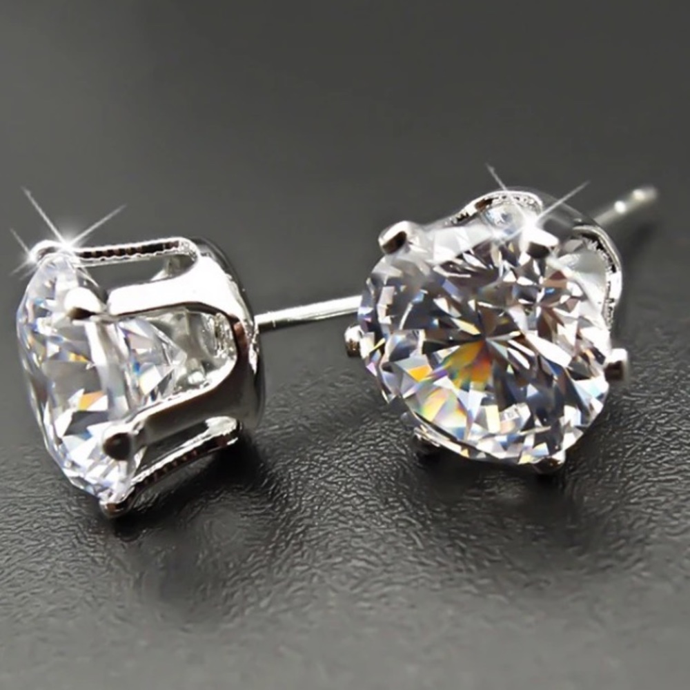 Round 2 Carat diamond sterling silver earrings - Picture 4 of 5